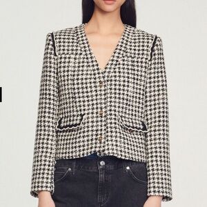Sandro Houndstooth Tweed Jacket Size 36